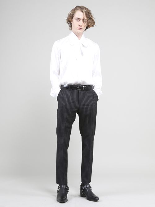 ストライプジャガードストレッチリボンシャツ - Stripe Ribbon Shirt - WHITE