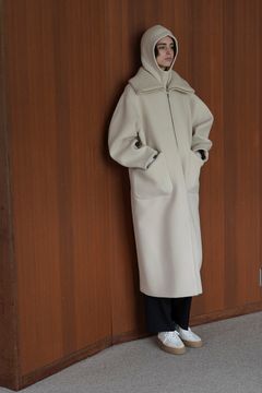 エリリブニットシングルコート - RIB COLLAR WOOL LONG COAT - IVORY