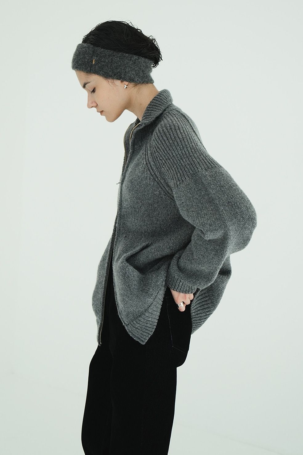 ポケット ジップ ニット｜ POCKET ZIP KNIT TOPS (GREY)