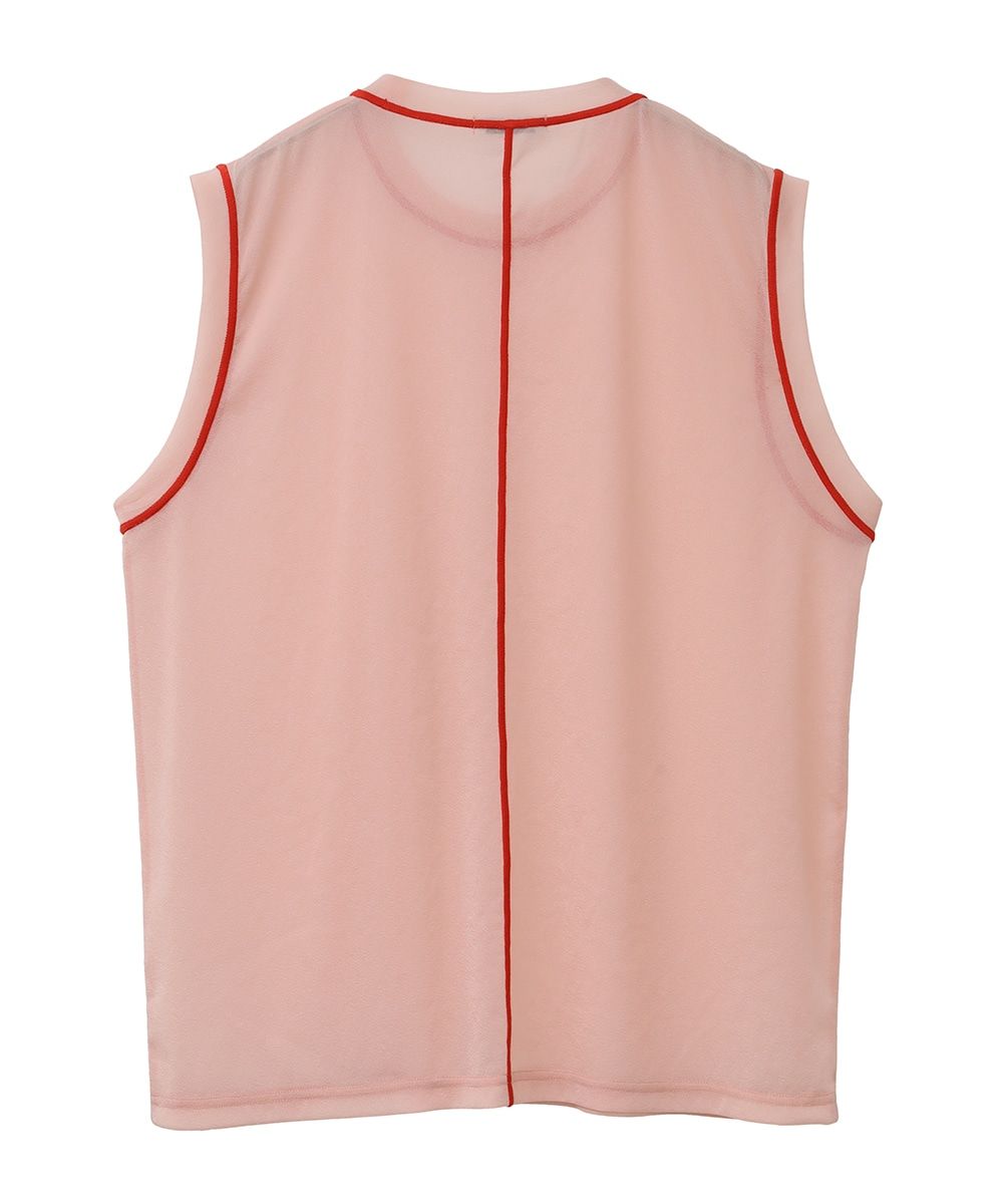 ノースリーブカットソー - LINE SHEER S/S - PINK