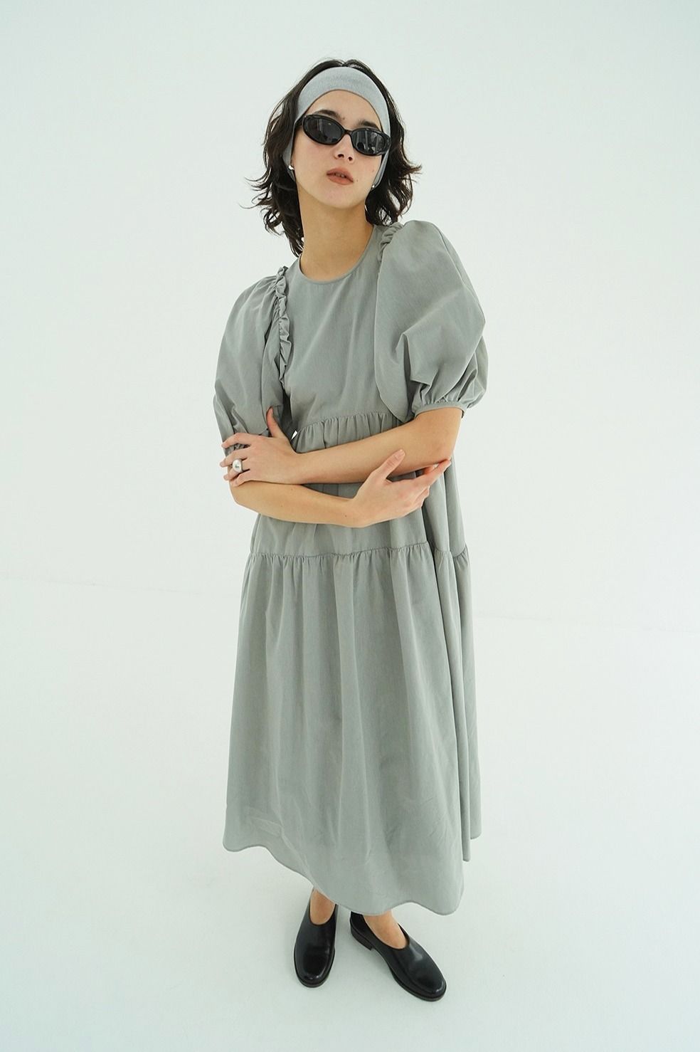 バルーンフリルワンピース -  BUBBLE FRILL ONEPIECE (MOSS GREEN)