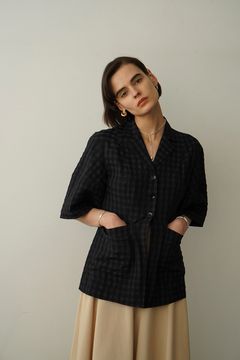 ギンガム チェック ドーム スリーブ シャツ - GINGHAM CHECK DOME SLEEVE SHIRT - BLACK