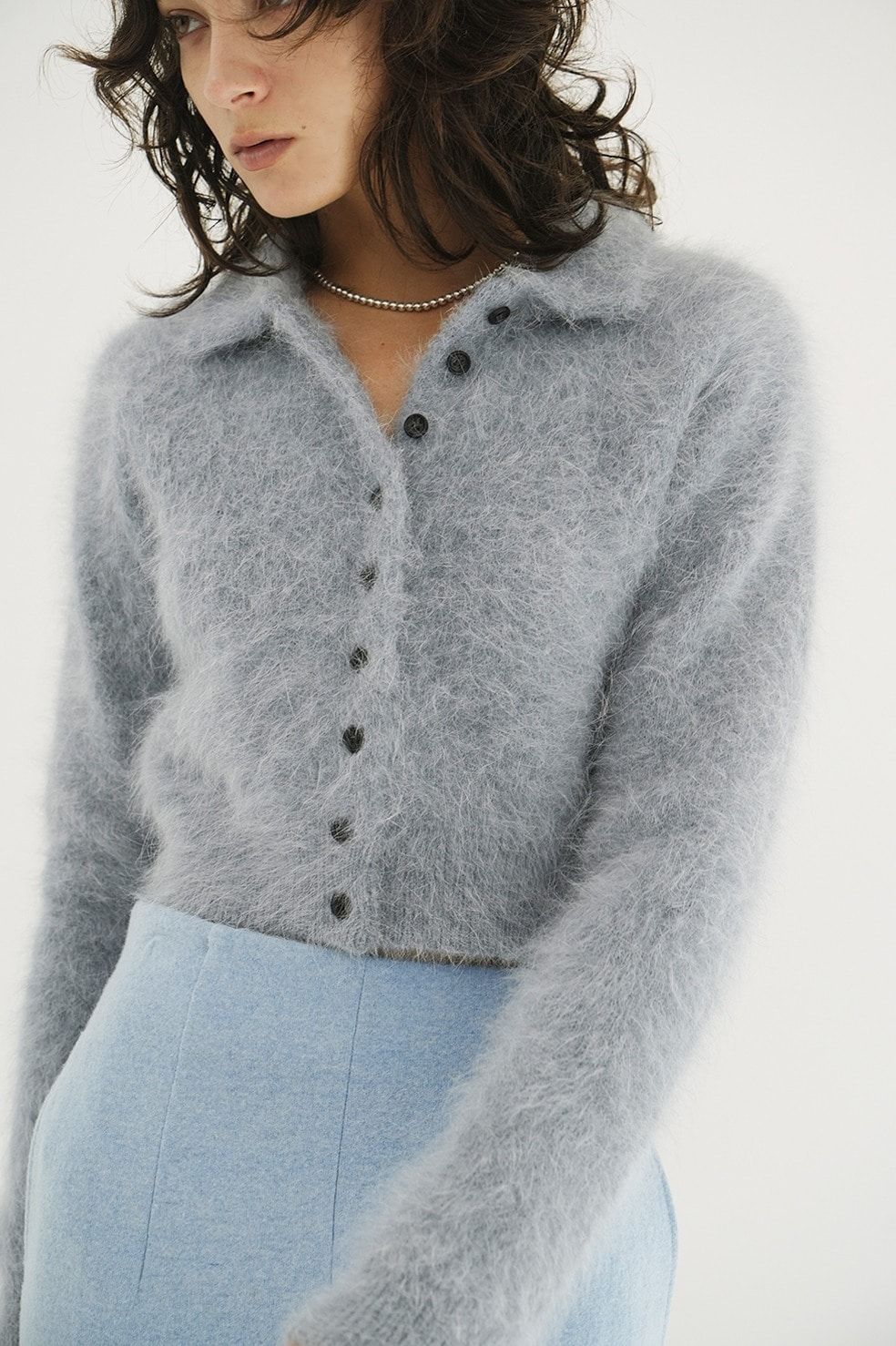 アンゴラニットカーディガン - ANGORA SHORT KNIT CARDIGAN (BLUE)