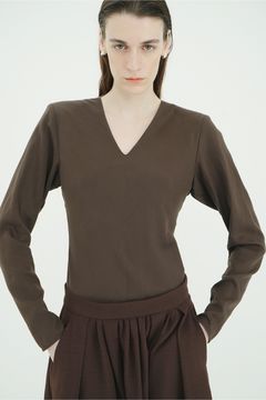 ブイネックボディスーツ - V NECK POWER SHOULDER BODYSUIT(BROWN)