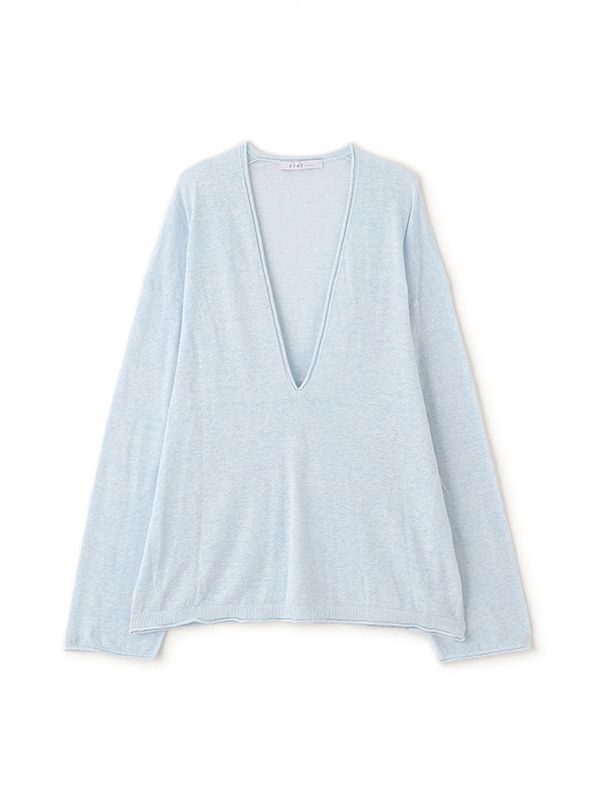 コットンリネンハイゲージネックニットプルオーバー (LIGHT BLUE)