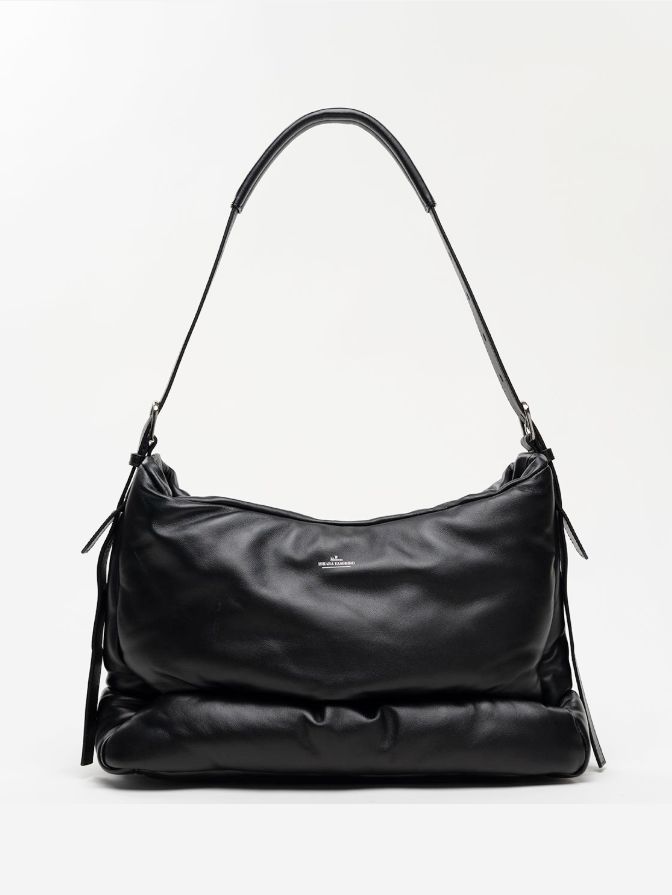レザートート バッグ- "PUCKER" Puffer Hobo Bag (BLACK)