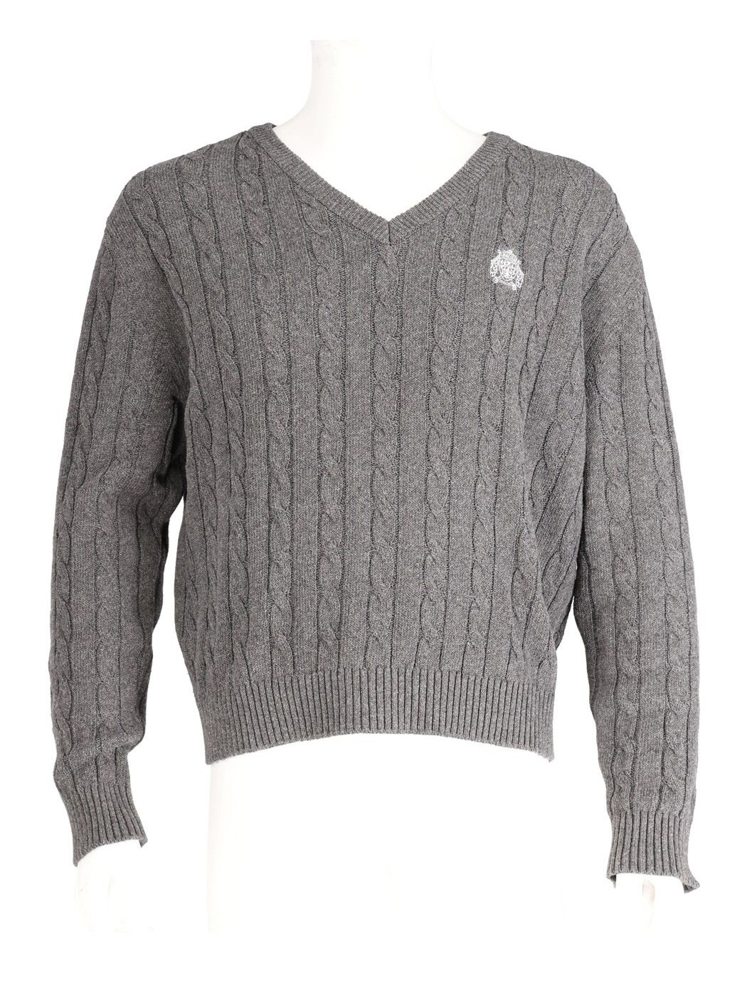 ニットプルオーバー - V-NECK CABLE KNIT SWEATER (GREY)