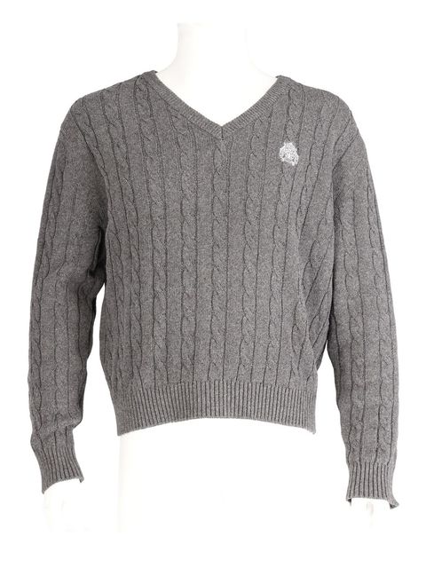 ニットプルオーバー - V-NECK CABLE KNIT SWEATER (GREY)