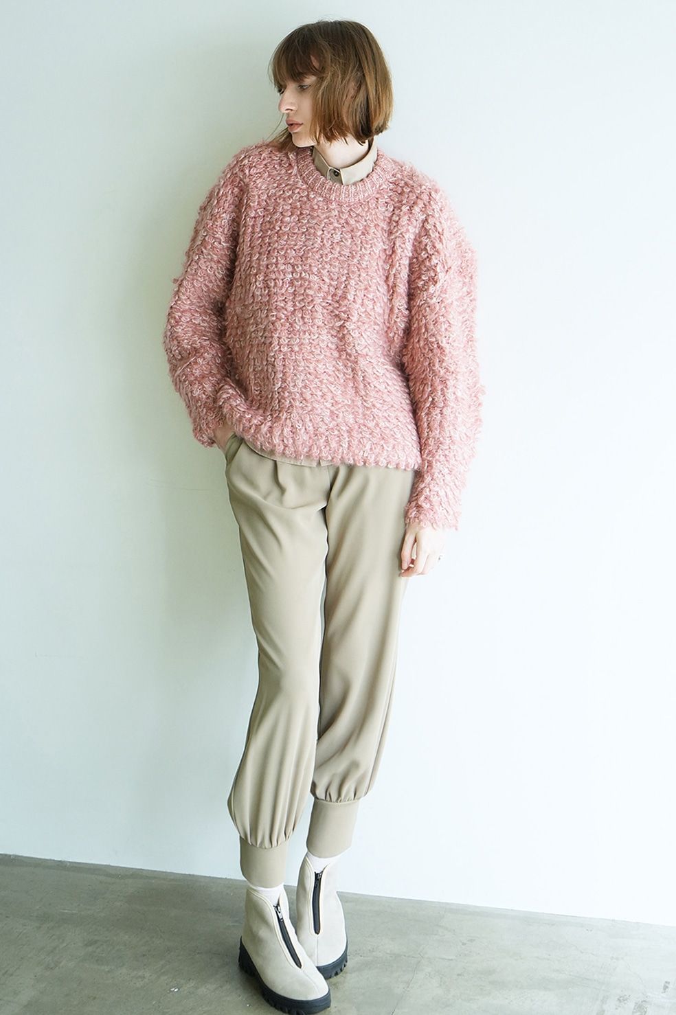 ミックス モヘア ニット トップス -  MIX LOOP MOHAIR KNIT TOPS - PINK