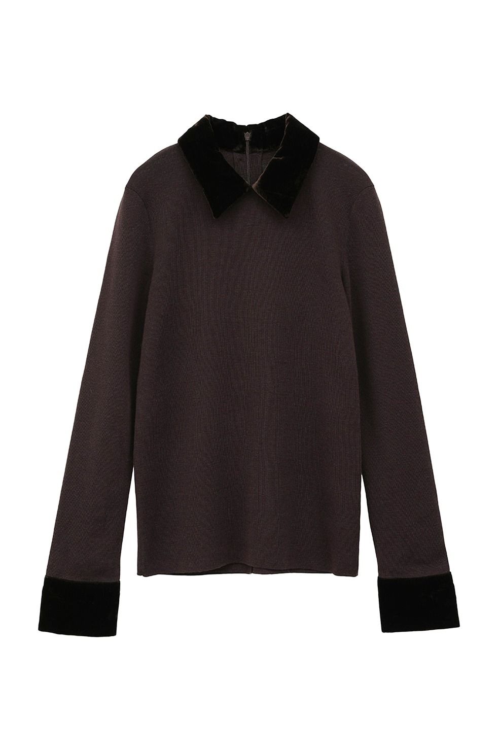ベロアカラーニットトップス | VELOR COLLAR KNIT TOPS (BROWN)