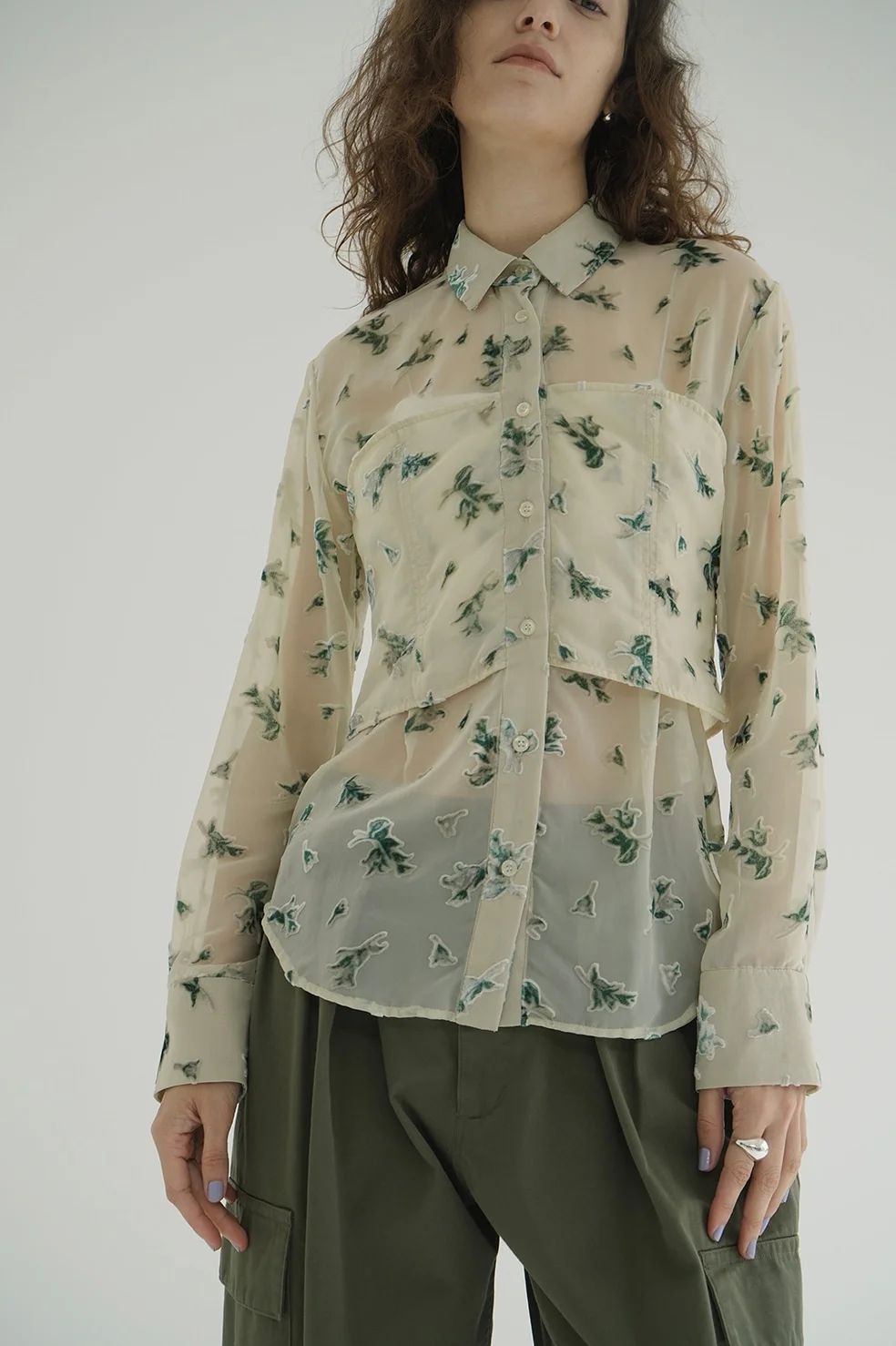 オパールプリント ビスチェ付きシャツ -  FLOWER OPAL BUSTIER SHIRTS IVORY