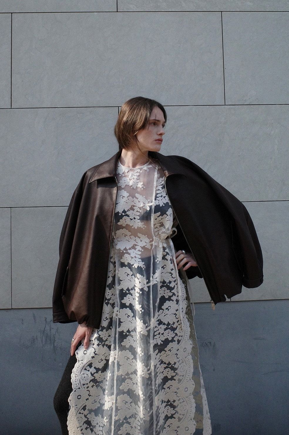 フェイクレザーバルーンジャケット - FAKE LEATHER BALLOON JACKET BROWN