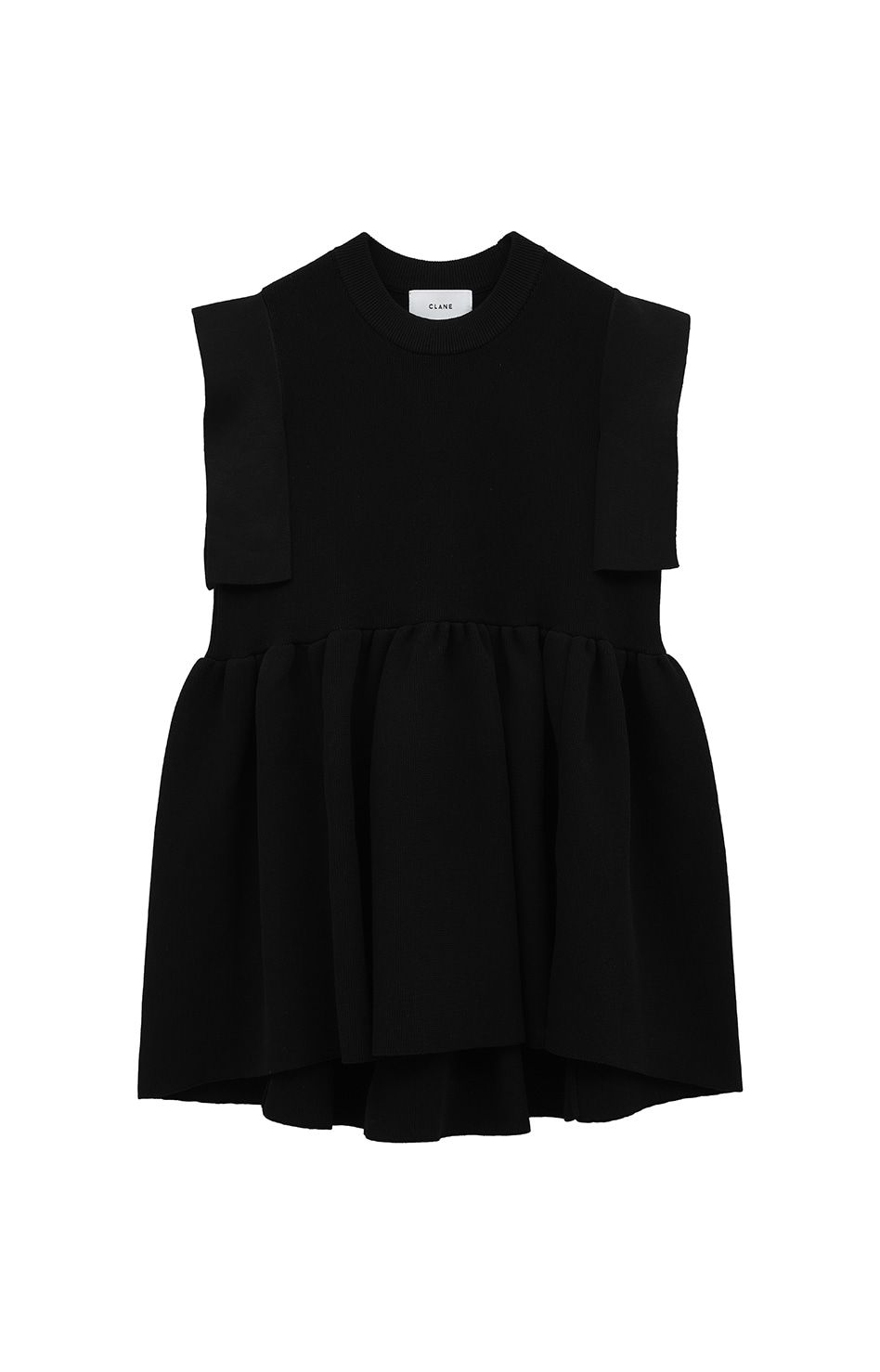 CLANE - 【25SS】 SQUARE SLEEVE GATHER KNIT TOPS - BLACK