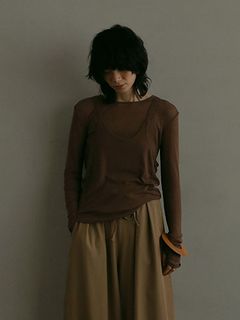 シアーテレコレイヤードロンTee - BROWN