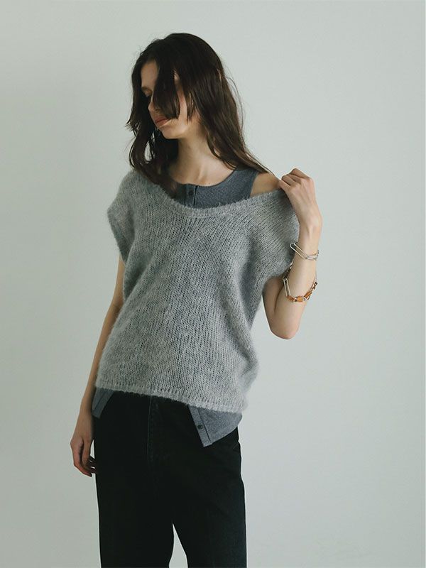 スーパーキッドモヘヤスリーブレス ニットプルオーバー - GREY