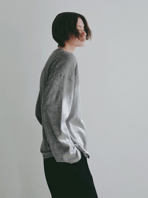 コットンリネンハイゲージネックニットプルオーバー (GREY)