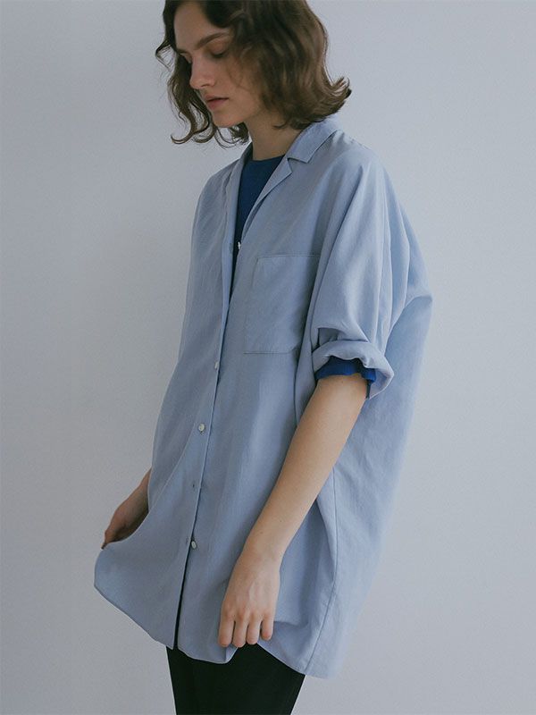 オープンネックハーフスリーブシャツ (BLUE)