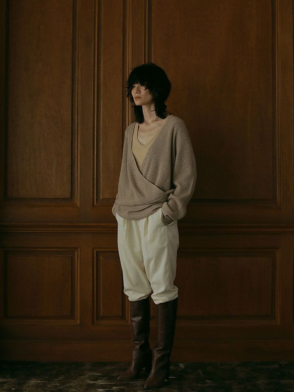 カシュクールニットプルオーバー - BEIGE