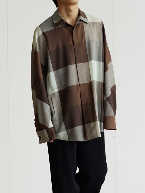 ウールシャツ - Dolman Sleeve Light Wool Shirt (GREEN×TAN)