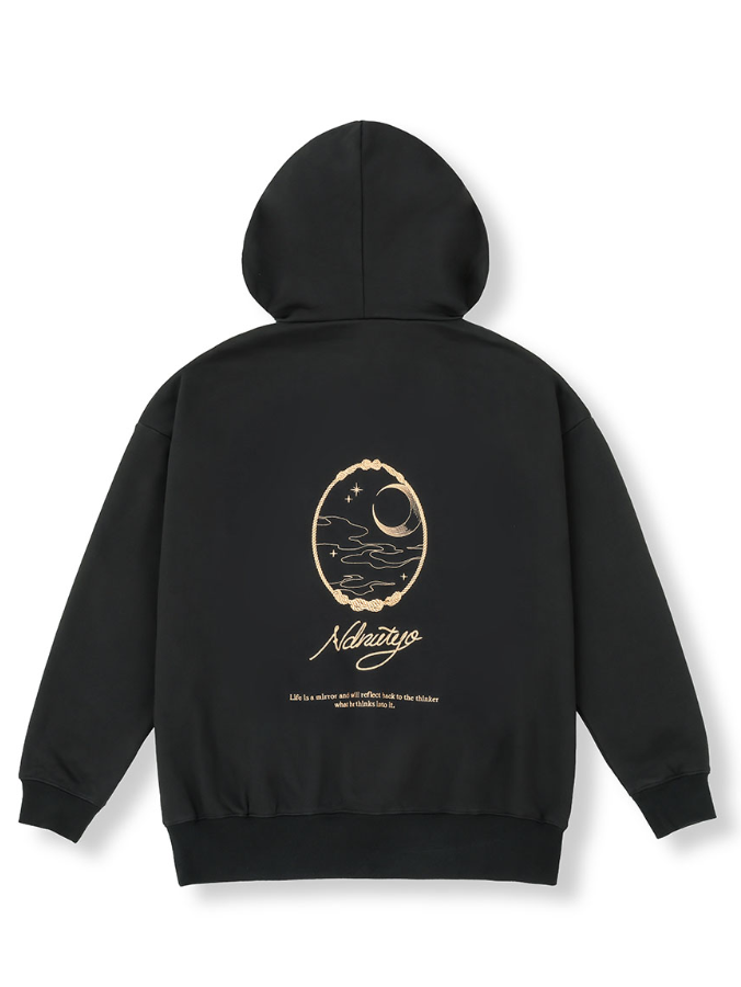 刺繍ミラーフーディ - EMBROIDERY MIRROR HOODIE / USED BLACK
