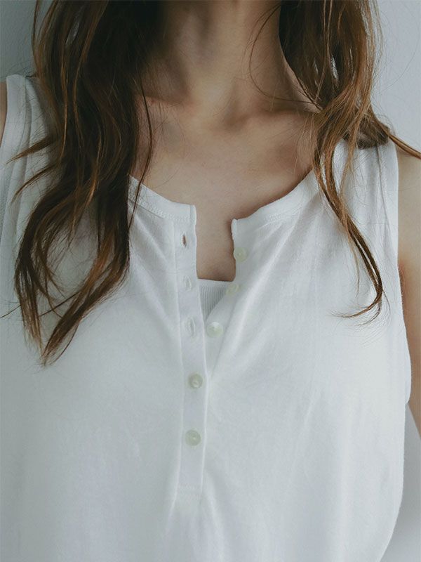 ヘンリーネックエアリータンクトップ  WHITE