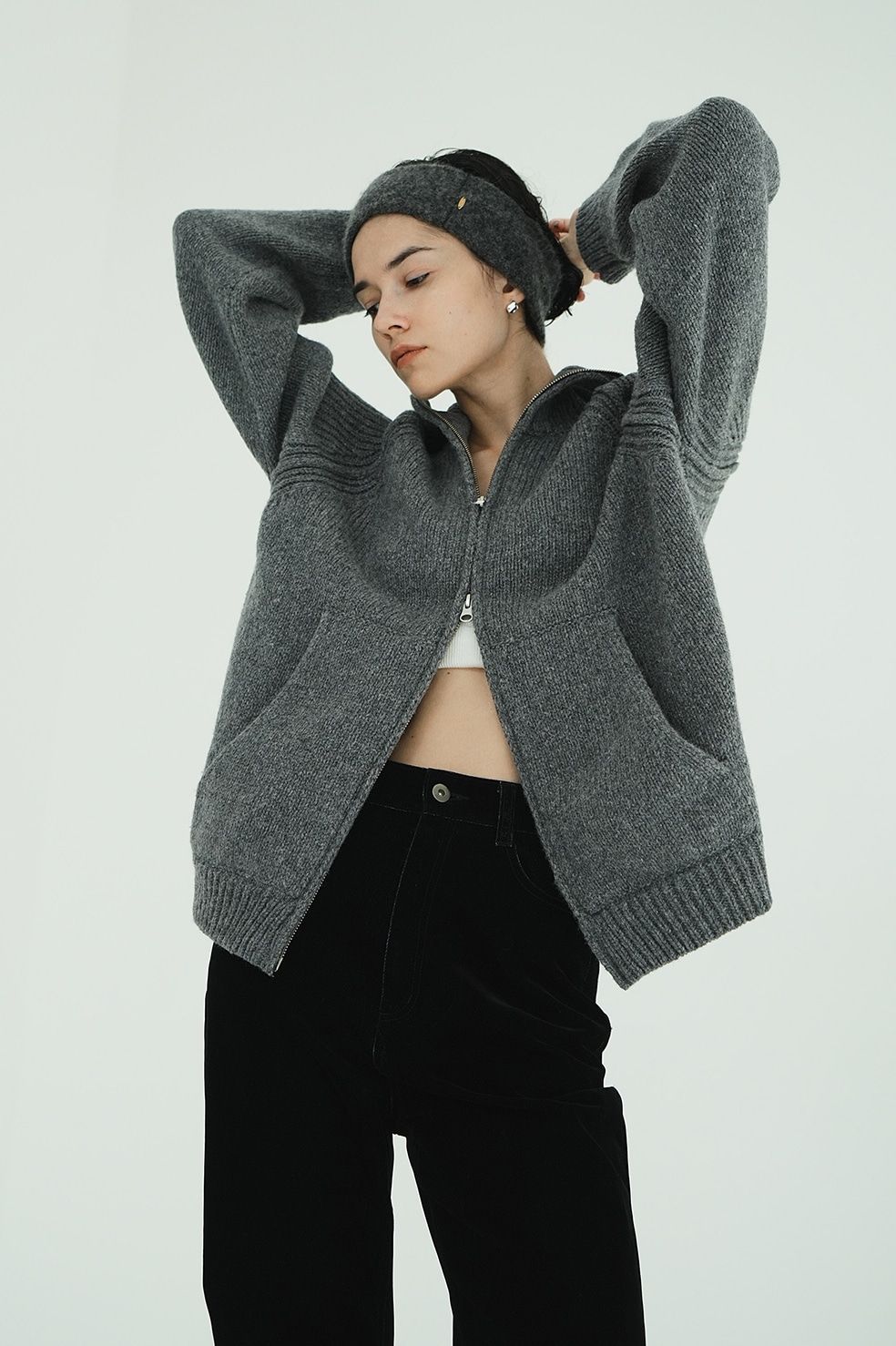 ポケット ジップ ニット｜ POCKET ZIP KNIT TOPS (GREY)