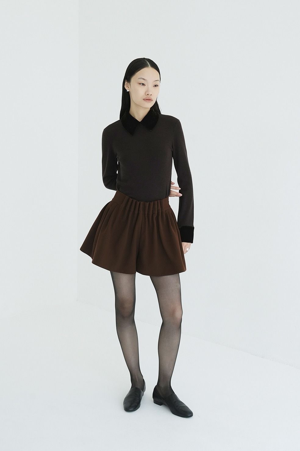 ベロアカラーニットトップス | VELOR COLLAR KNIT TOPS (BROWN)