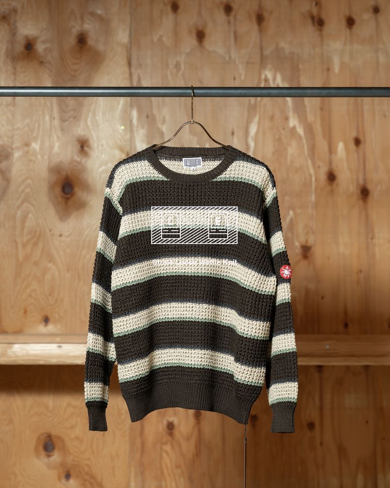C.E（シーイー）Stripe Loose Waffle Knit｜ブラウン×エクリュのボーダーワッフルニット
