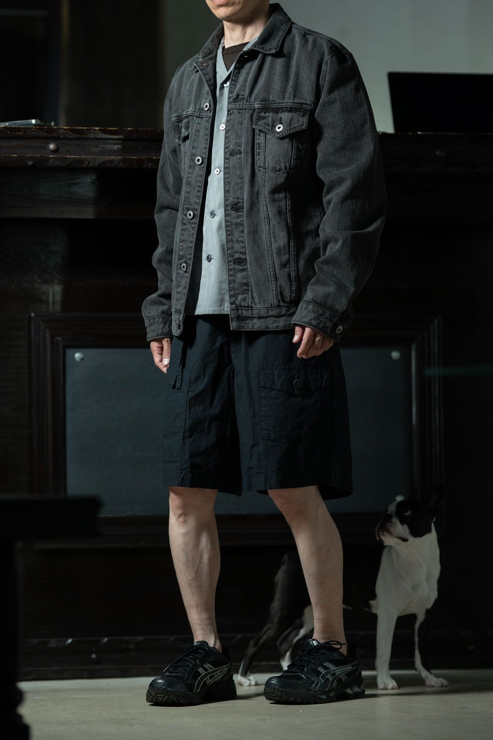 Sumi × Akitasugi — T.T Lot.113 Open Collar Shirt × YOUTH OF THE WATER Denim Jacket Charcoal