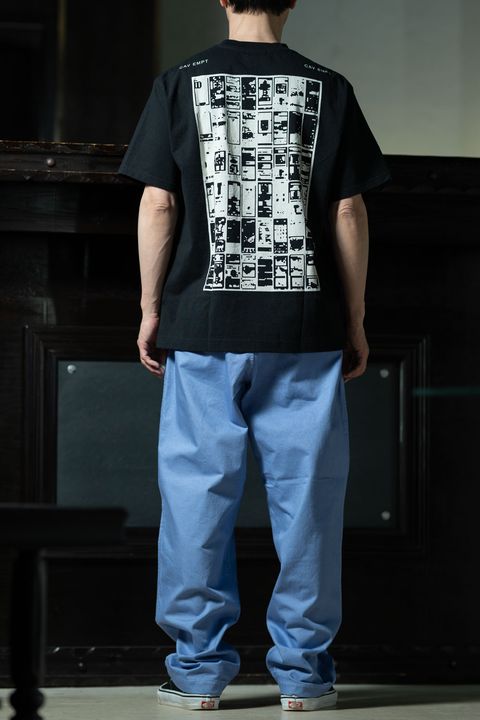 C.E MD Gui T × Overdye Two Tuck Pants Purple、黒Tとパープルパンツで組むオールC.Eスタイル