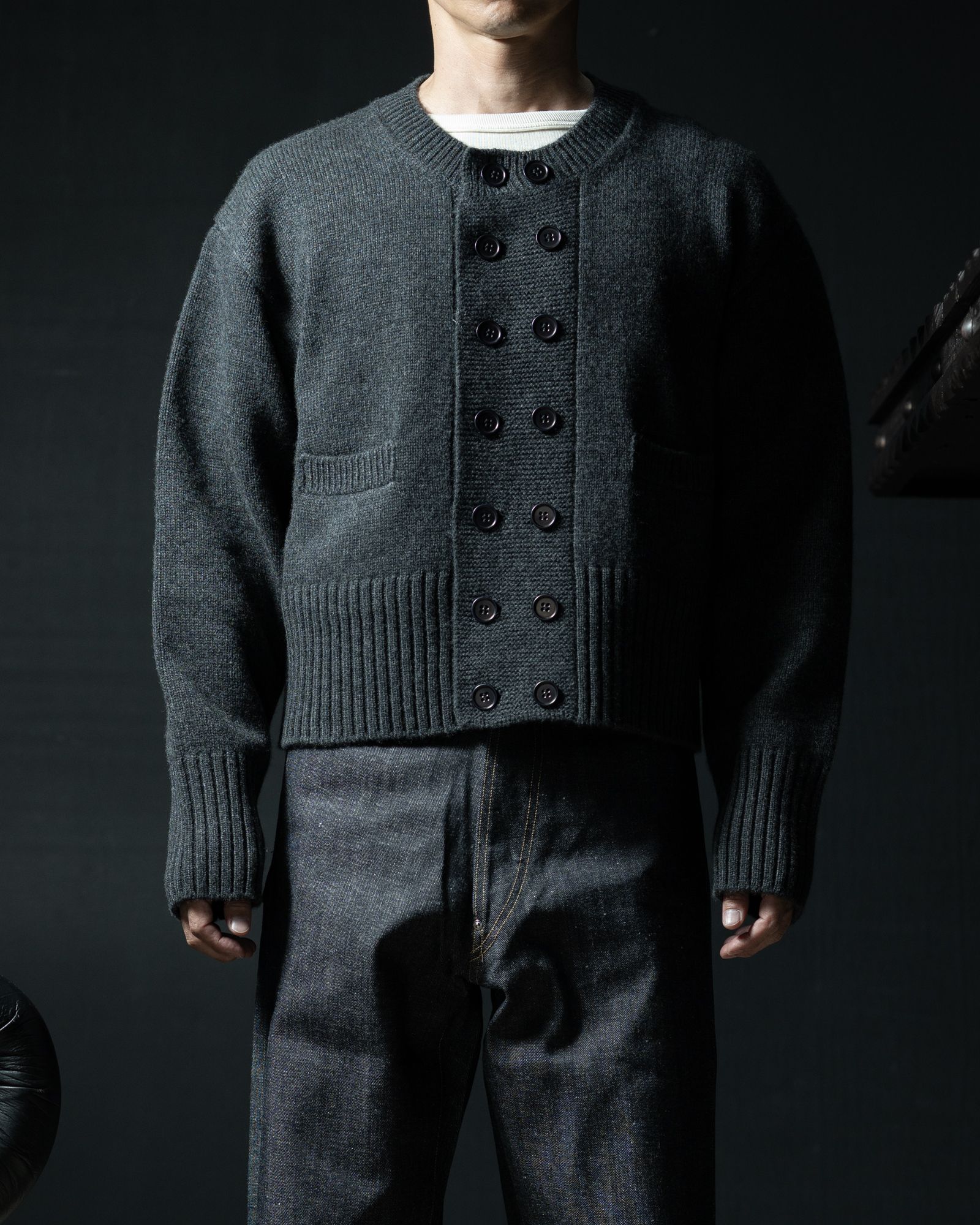 LOT.506 DB CARDIGAN CASHMERE WOOL CHARCOAL - TAIGA TAKAHASHI