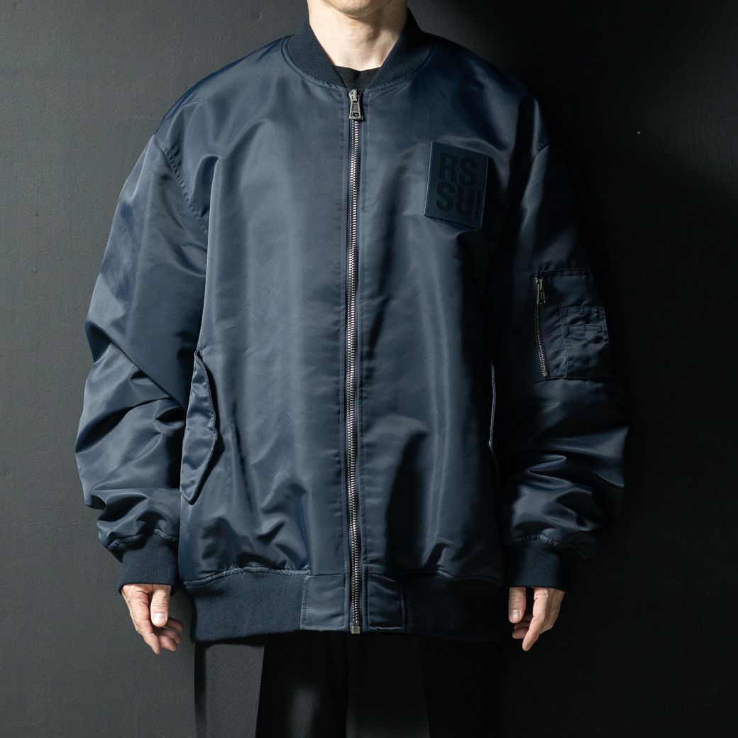 Classic bomber with leather patch Navy