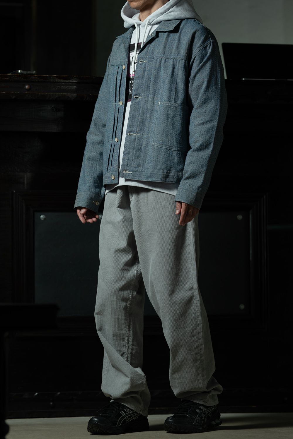 Indigo Craft — T.T Lot.309 Buckle-Backed Jacket × C.E AS TrackNAV HOODY × 1992 COLOUR CORDS GREY
