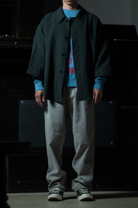 Organic Blue — C.E OVERDYE MD PLain Speech CREW NECK × amachi. Three Quarter Sleeve Coat Shirt