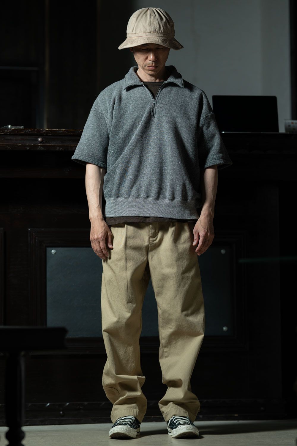 Natural Dye Stack — T.T Lot.621 Half Zip S/S Sweat Shirts × C.E Cotton Casual Two Tuck Pants