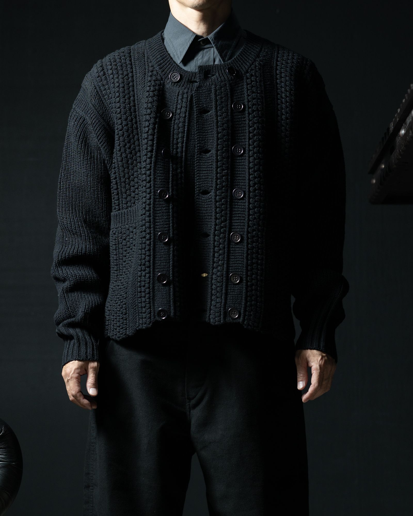 LOT.506 DB CARDIGAN SILK WOOL BLACK - TAIGA TAKAHASHI