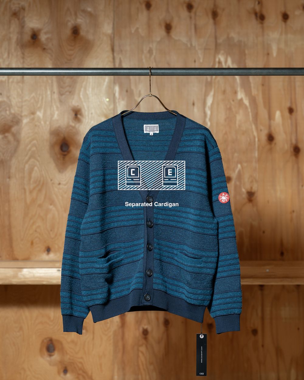 C.E（シーイー）Separated Cardigan｜ブルー×ネイビーのジャカードカーディガン