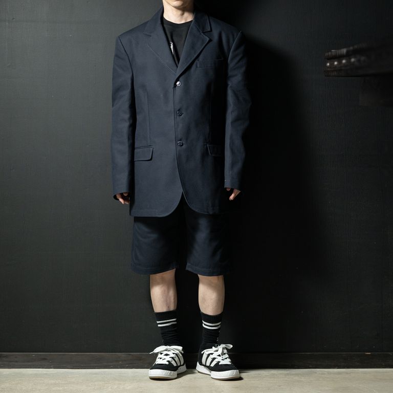 身長168cm 体重55kg 44着用 コットン100%、デニムブレザー、RSレザーワッペン、ノッチドラペル、メタルボタン、総裏地、センターベント、生産国イタリア