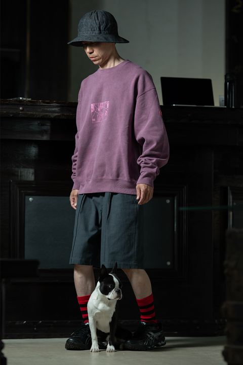 Work & Pink — C.E Overdye Paradigm Crew Neck × T.T Lot.215 U.S. Army Shorts