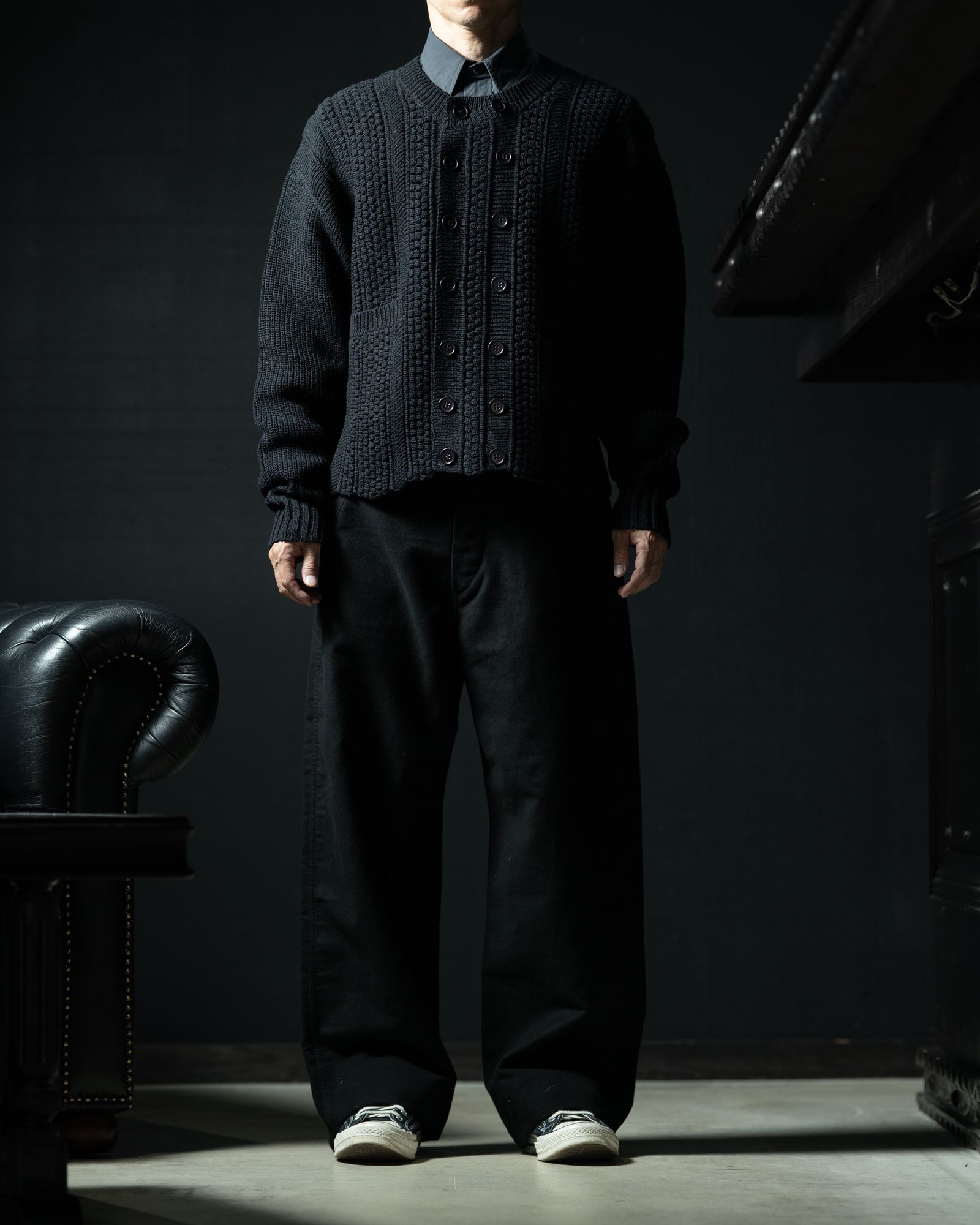 LOT.506 DB CARDIGAN SILK WOOL BLACK - TAIGA TAKAHASHI