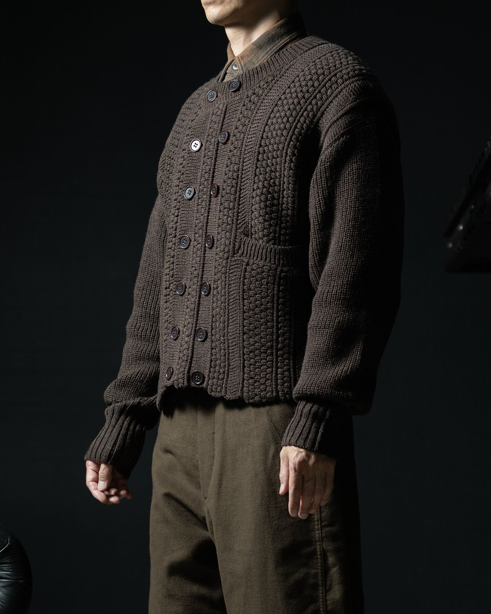 LOT.506 DB CARDIGAN SILK WOOL BROWN - TAIGA TAKAHASHI