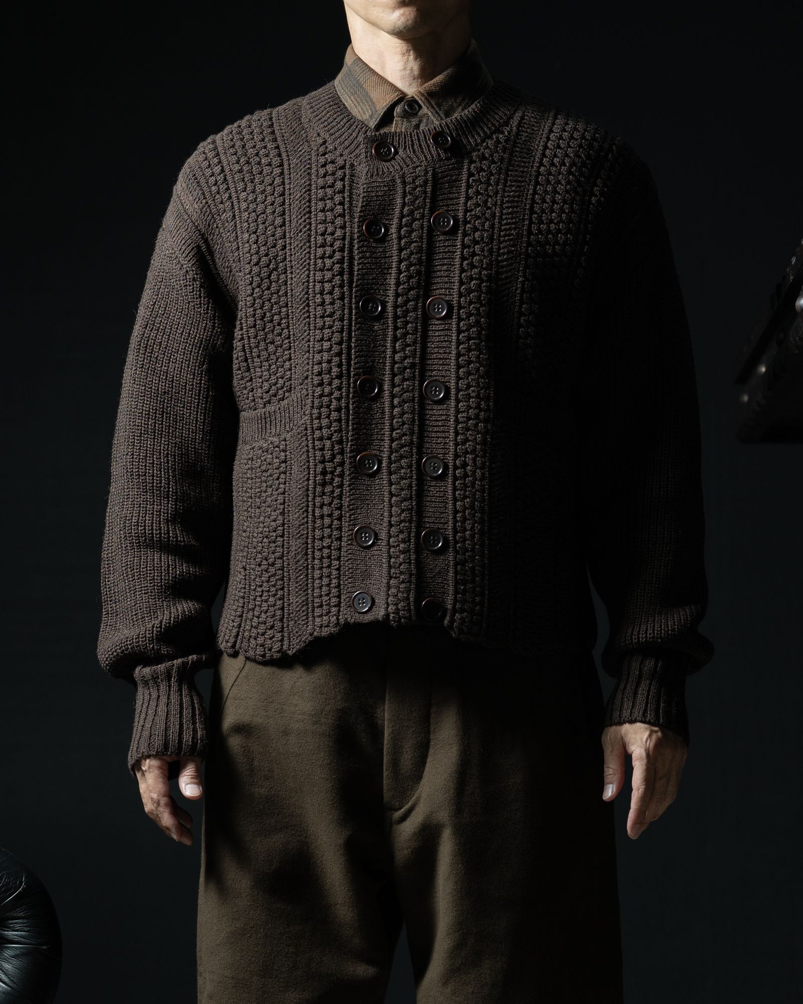 LOT.506 DB CARDIGAN SILK WOOL BROWN - TAIGA TAKAHASHI