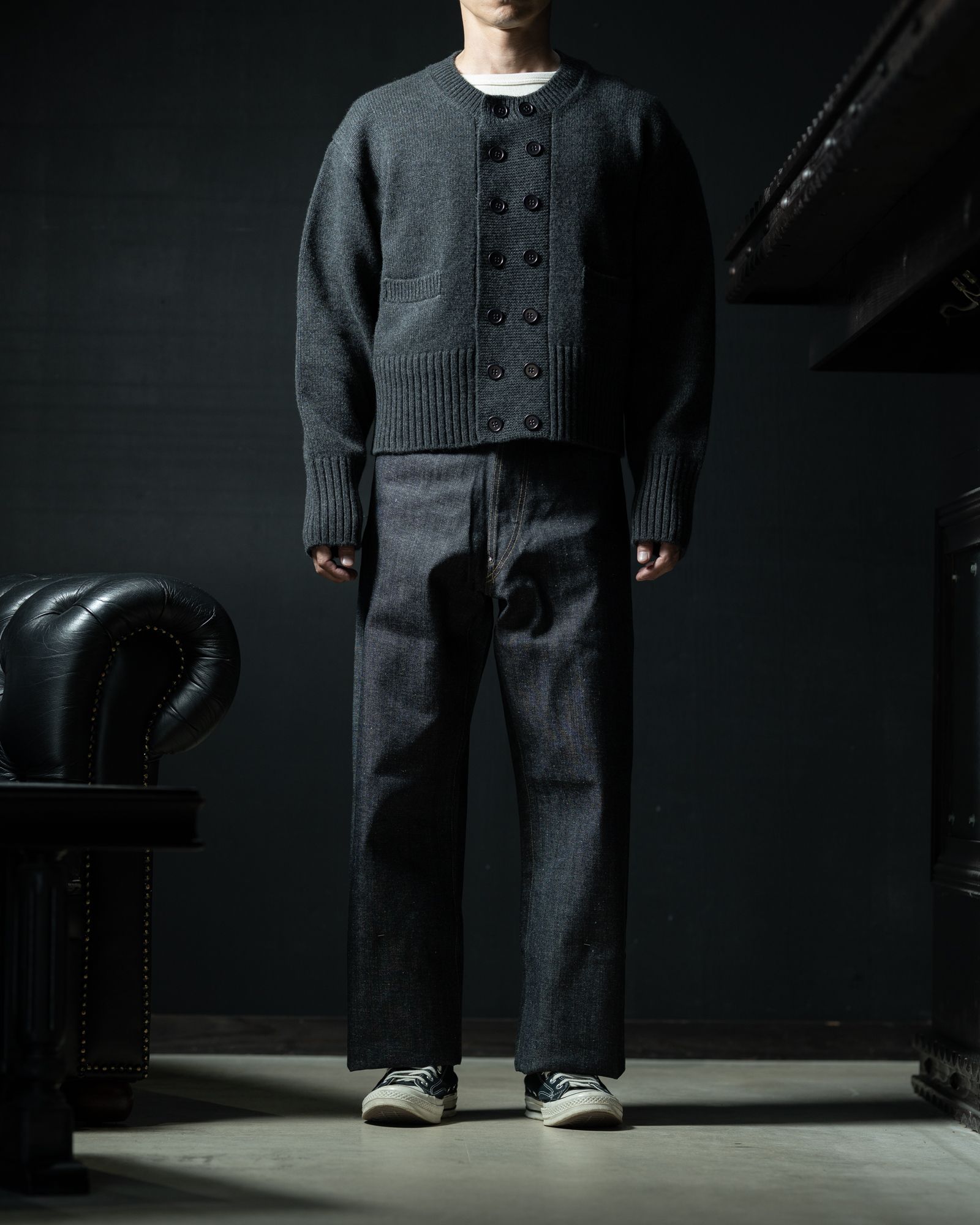 LOT.506 DB CARDIGAN CASHMERE WOOL CHARCOAL - TAIGA TAKAHASHI