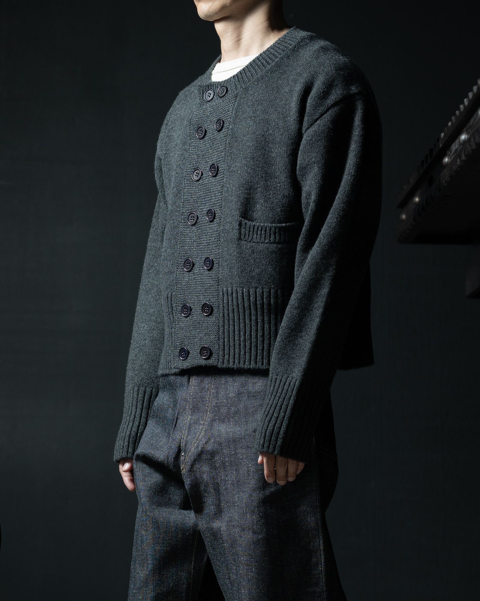 LOT.506 DB CARDIGAN CASHMERE WOOL CHARCOAL - TAIGA TAKAHASHI