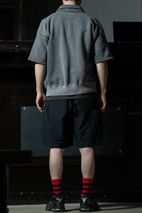 Grey Work × Red Accent — T.T Lot.621 Half Zip S/S Sweat Shirts × amachi. Field Work Shorts