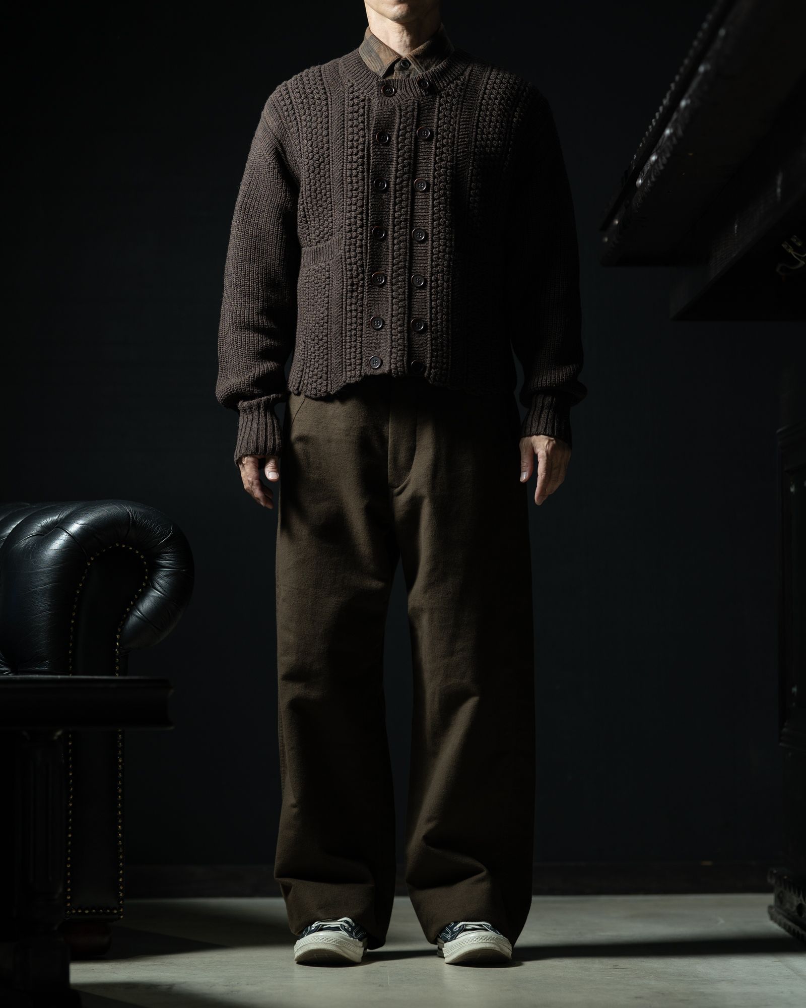LOT.506 DB CARDIGAN SILK WOOL BROWN - TAIGA TAKAHASHI