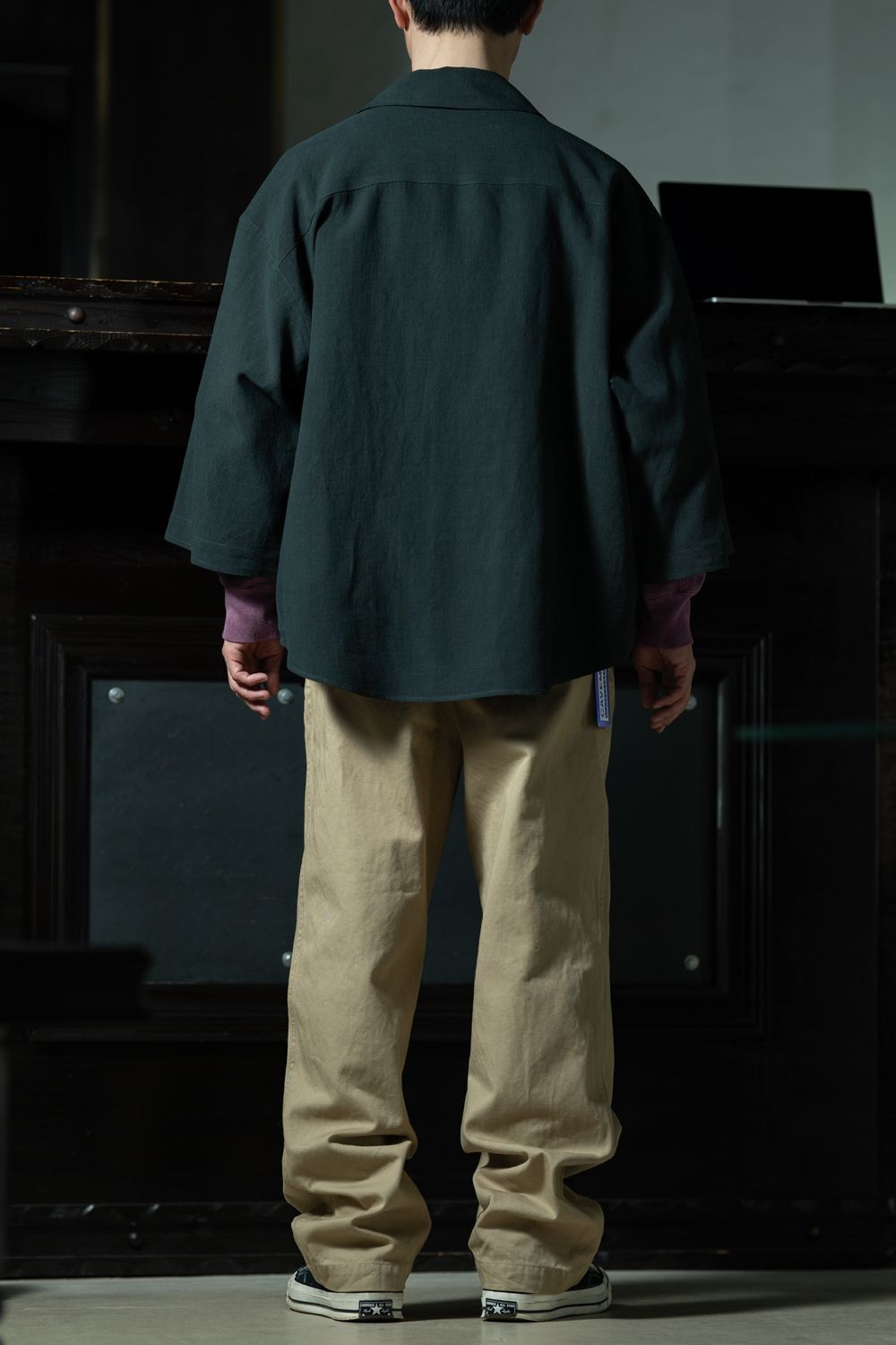 C.E Overdye Paradigm Crew Neck × amachi. Three Quarter Sleeve Coat Shirt