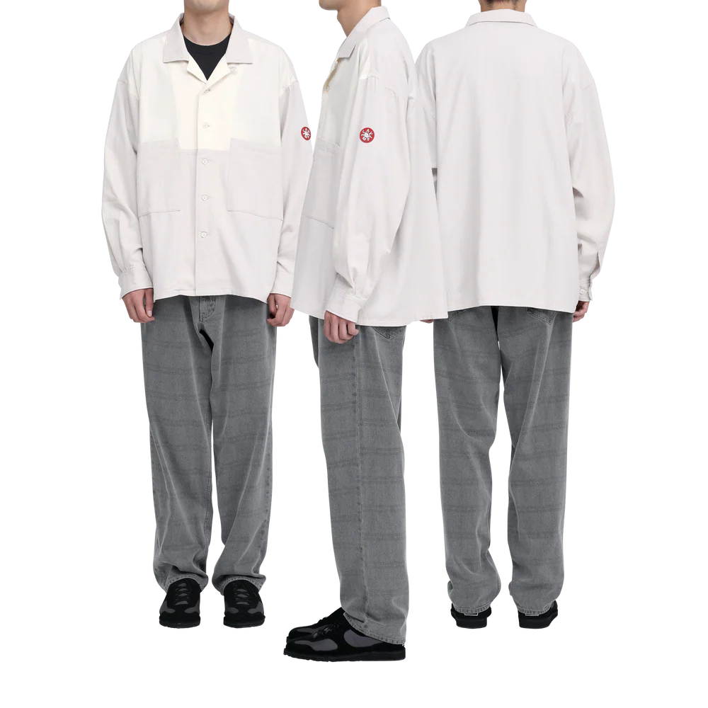 Coloured Cotton Twill Open Shirt Grey