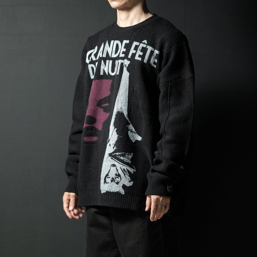 RAF SIMONS - Loose fit braid relief roundneck sweater printed 