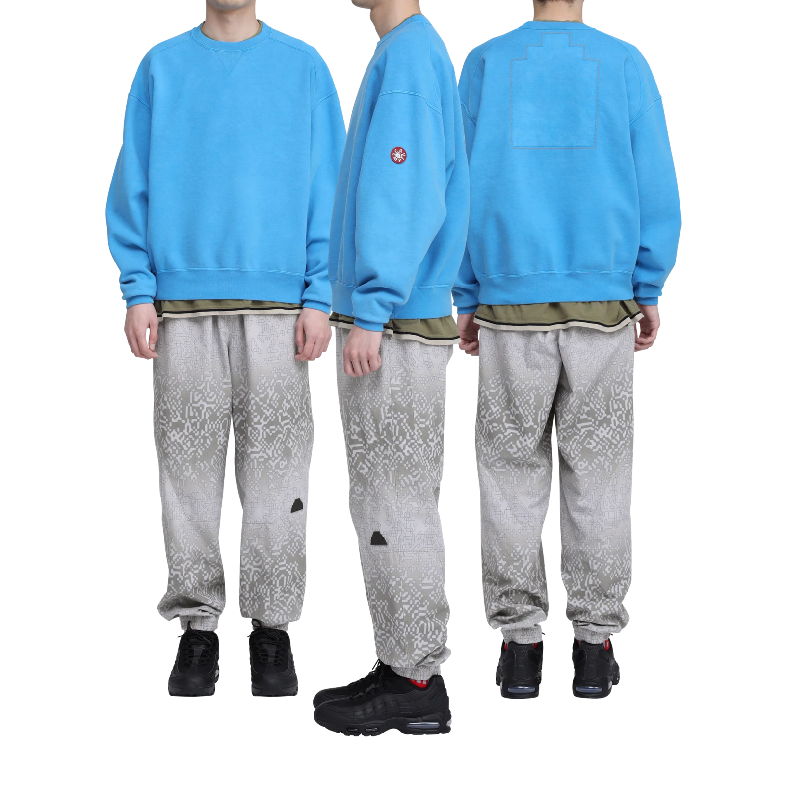 Overdye Panel Shoulder Crew Neck Blue